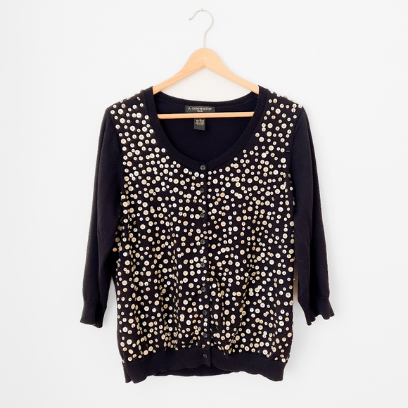 Beaded Cardigan Sweater with Sequins by A. Giannetti Size 1X Artsy - Picture 1 of 10